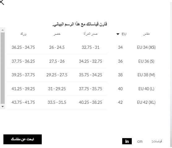 مقاسات النساء عامة بالأنش من فوغا كلوسيت