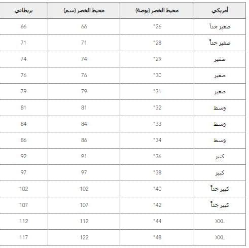 المقاس الامريكي والبريطاني لـ مقاسات American Eagle لجينزات الرجال