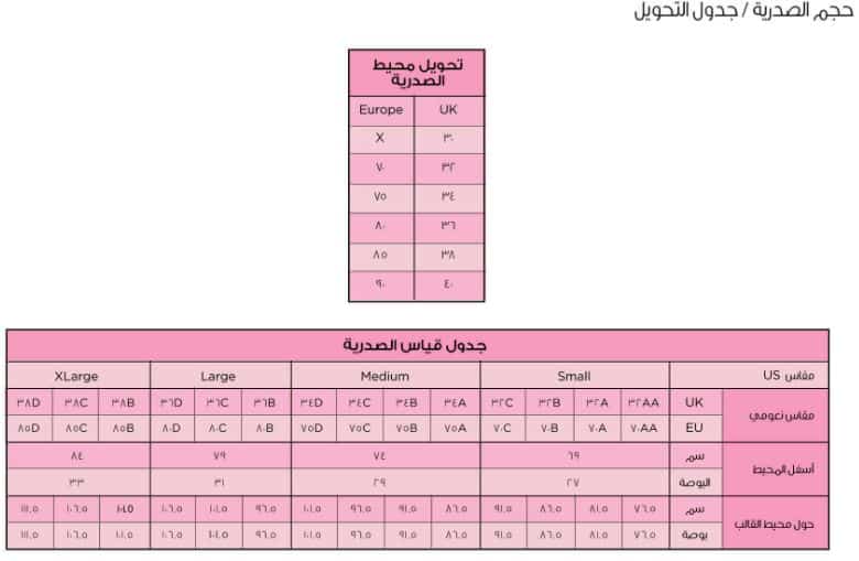 الجدول الثاني لقياس حجم الصدر فى نعومي