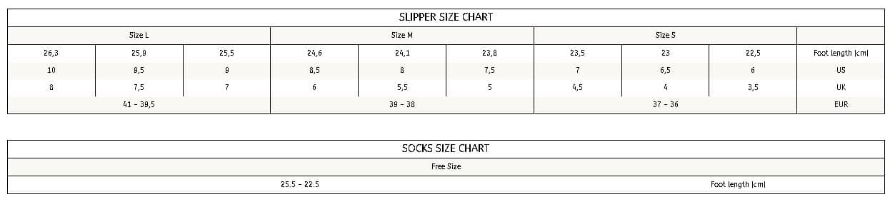 جدول قياسات شباشب نعومي