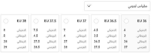 دليل قياسات الاحذية النسائية بالمقياس الاوربي على بلومنغديلز