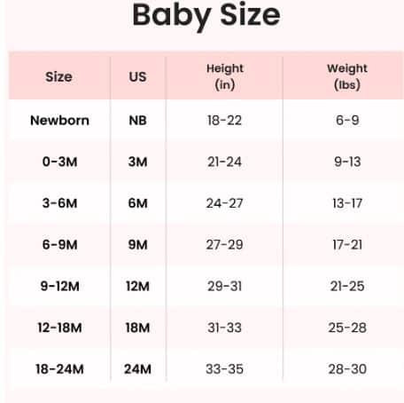 قياسات الرضع للاطقم من بات بات