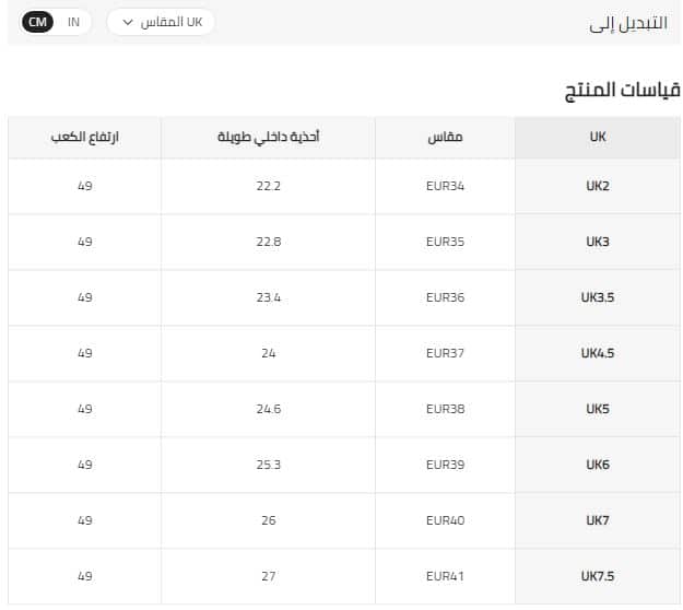 دليل قياس بوتات الشباب من شي ان