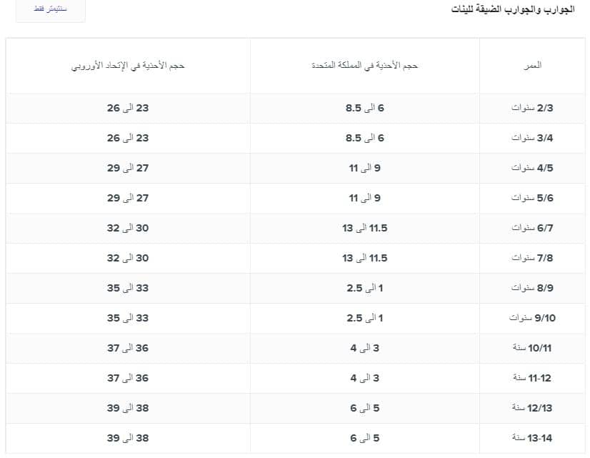 قياس سراويل الفتيات سنتربوينت