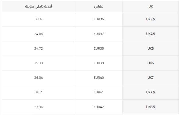 قياسات صنادل الشباب من شي ان