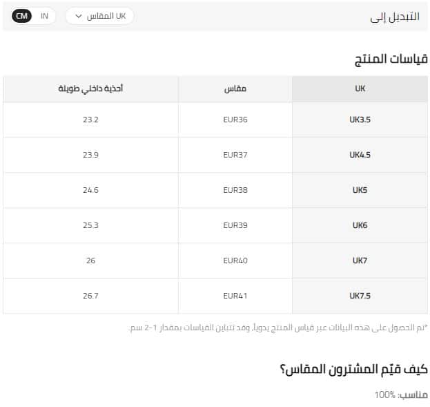 قياسات نعال الشباب من شي ان 