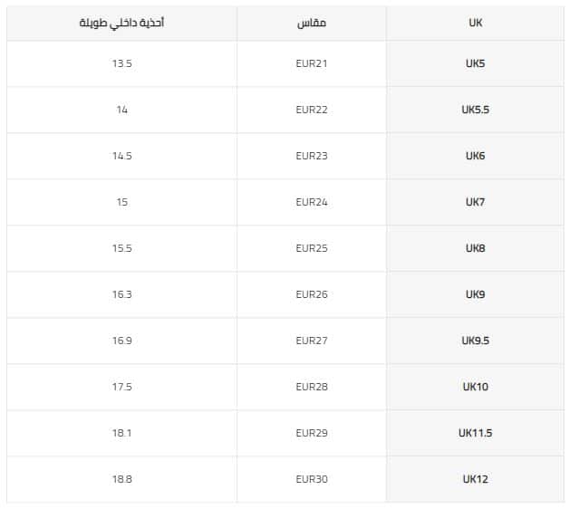 مرجع قياسات احذية الرضع في شي ان  