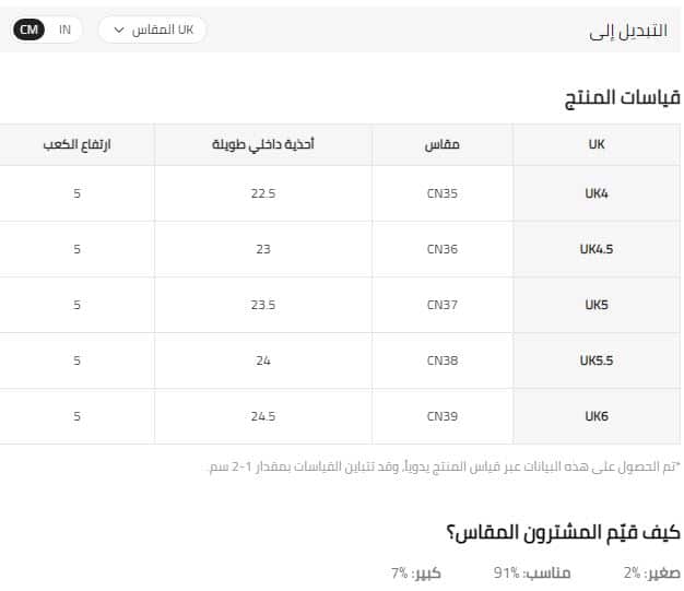 مقاسات الشباب للأحذية بكعب عالي من شي ان