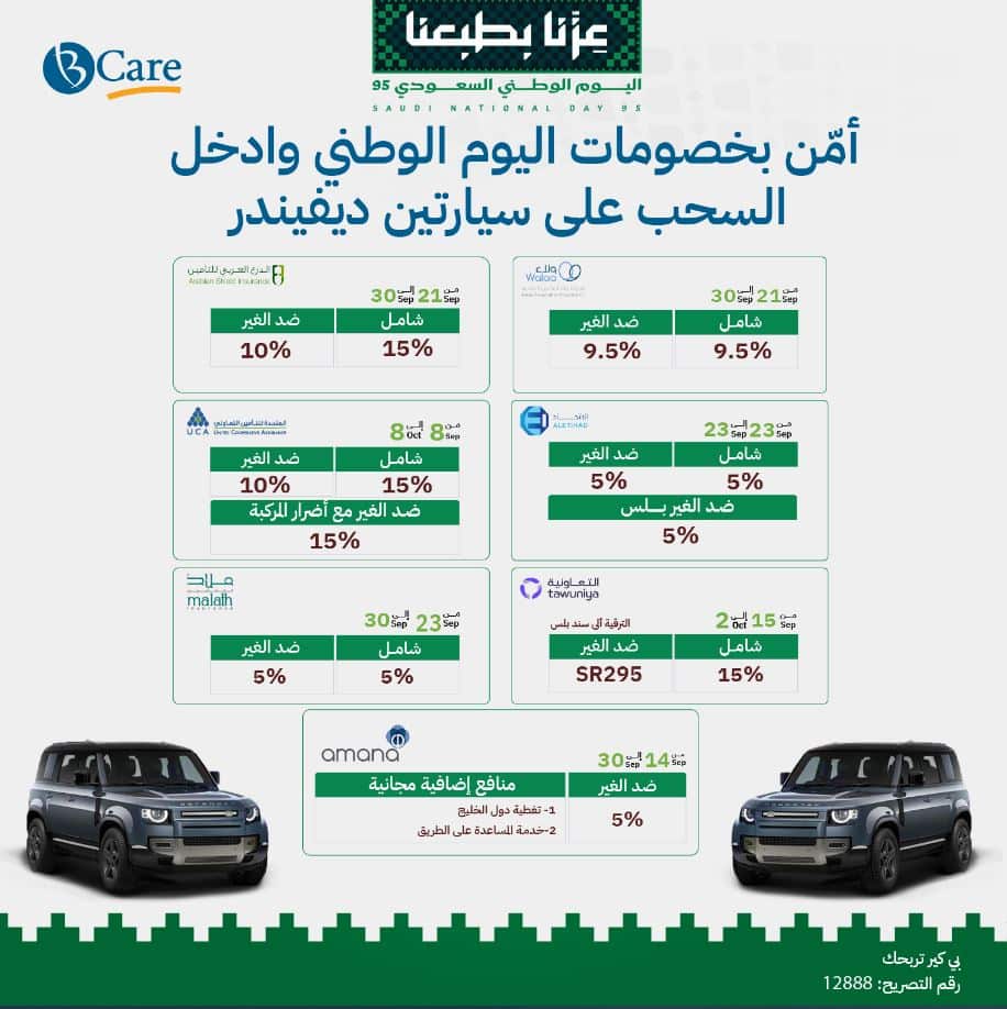 عروض بي كير للتأمين اليوم الوطني