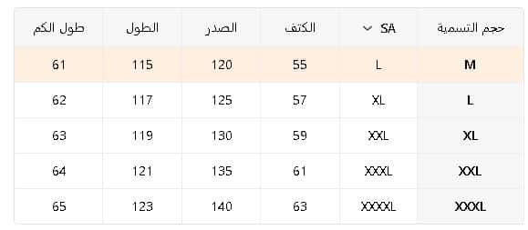 جدول مقاس تيمو للرجال جاكتات