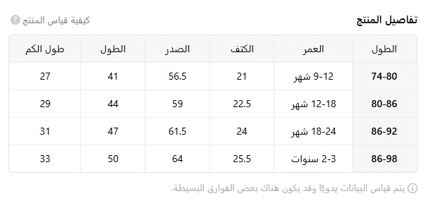 مقاسات فساتين البيبي على تيمو