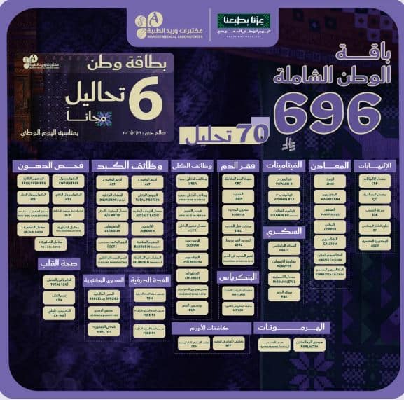 خصومات مختبرات وريد اليوم الوطني 2026